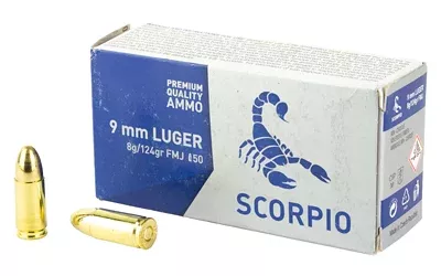 SCORPIO AMMO 9MM 124GR FMJ 50/1000 - Get Guns N Ammo